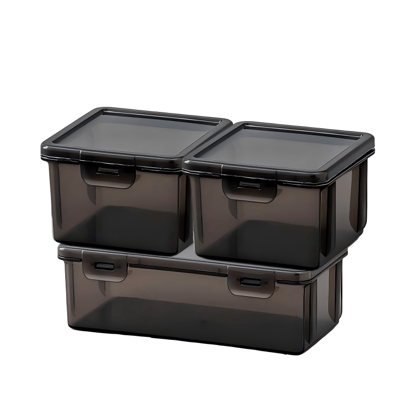 TEMU 3pcs Desktop Organizer Boxes, Black Transparent Light-blocking Storage Boxes, Multifunctional Storage Boxes, Square Boxes With Dust-proof Lids,
