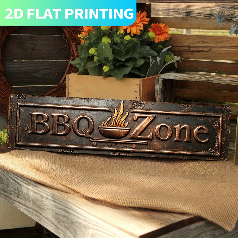 TEMU 2d Flat 1pc, 16'x4' Large Metal Sign - Heavy-duty Retro Outdoor/ Wall Art, Bbq Grill & Backyard Decor With Design, Durable 2d Flat Vintage Patio