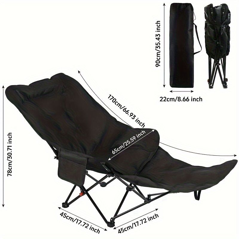 Chaise pliante de voyage pour plage avec double inclinaison, hauteur réglable, structure en acier renforcé et amovible - Portable et légère pour camping, pêche et loisirs en plein air