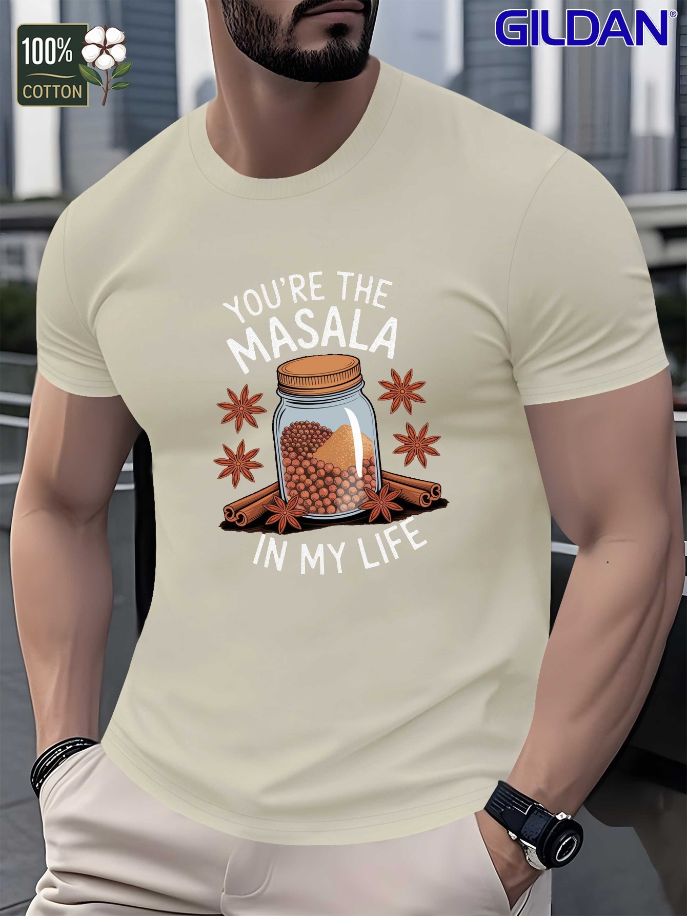 men's indian curry themed t shirt 100% pure cotton "you're the masala in my life" slogan with chili & cumin design casual summer tee for indian lovers (masala) comfort fit gift apparel