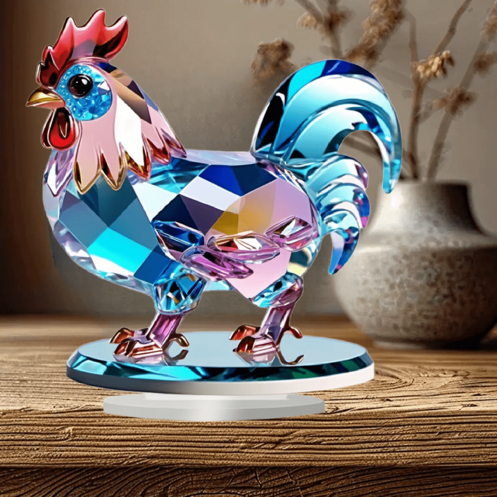 

1pc 5.91in Crystal Rooster Theme 2d Flat Acrylic Decor Set, Bohemian Style Ornament - Animal Theme Desktop Decoration, Suitable For Room, Window, Bedroom, Living Room, Office - No Text, - Ideal Gift