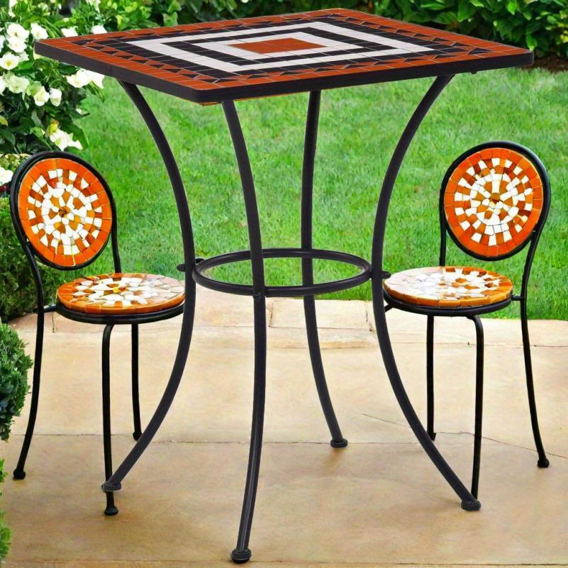 3pcs blue and white ceramic tile bistro set heavy-duty metal