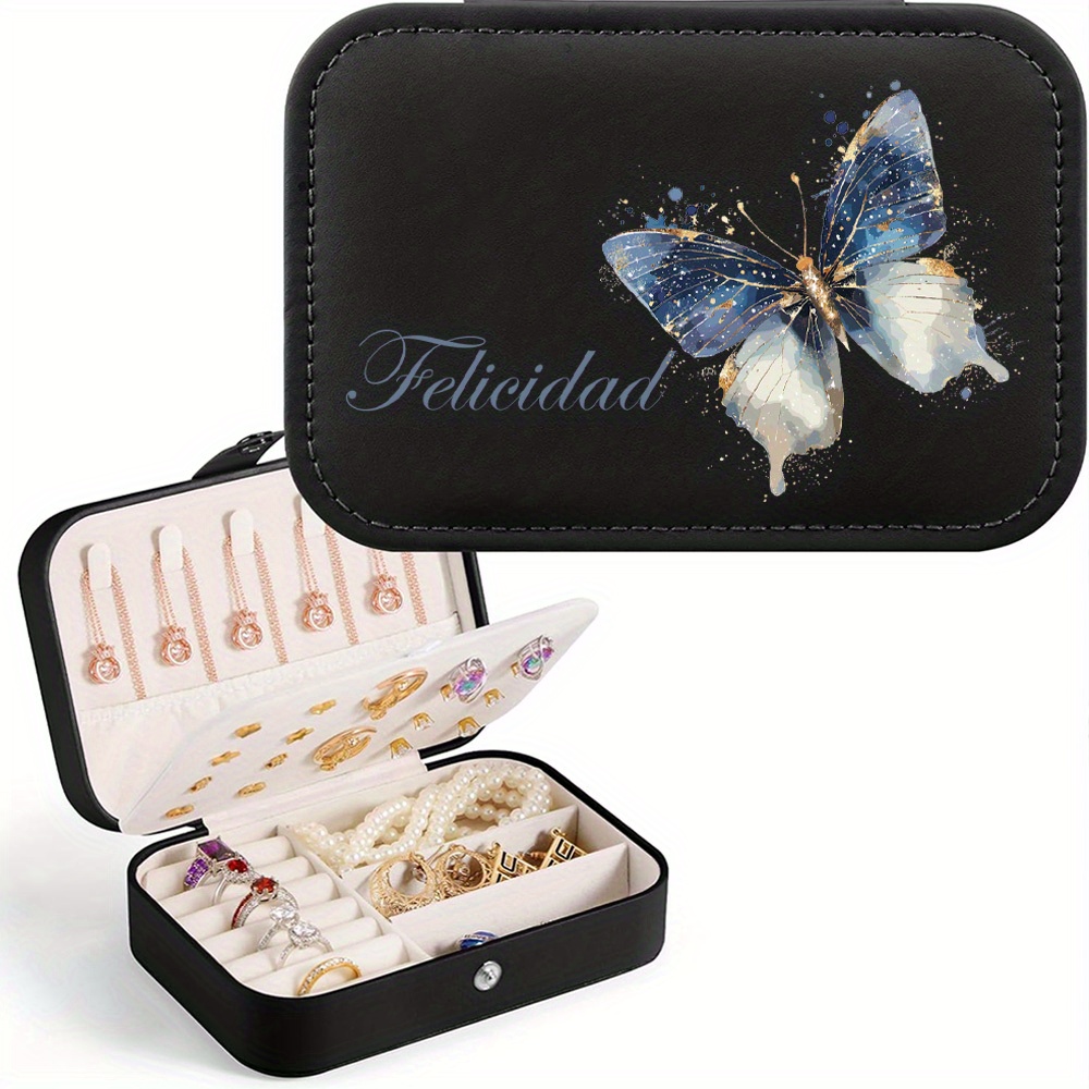 Customized Name PU Leather Butterfly Jewelry Box