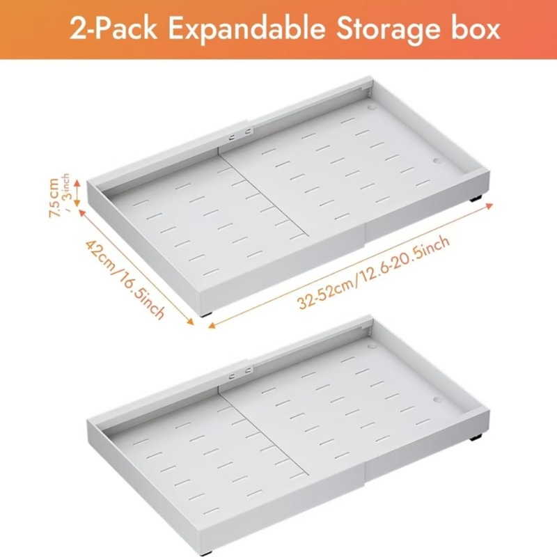 2pcs Adjustable Telescopic Pull-out Drawers, Self-adhesive Kitchen Cabinet Organizer, Expandable Sliding Storage Drawer For Sorting Dishes, Cookware, Spices And Canned Food In Home Kitchen