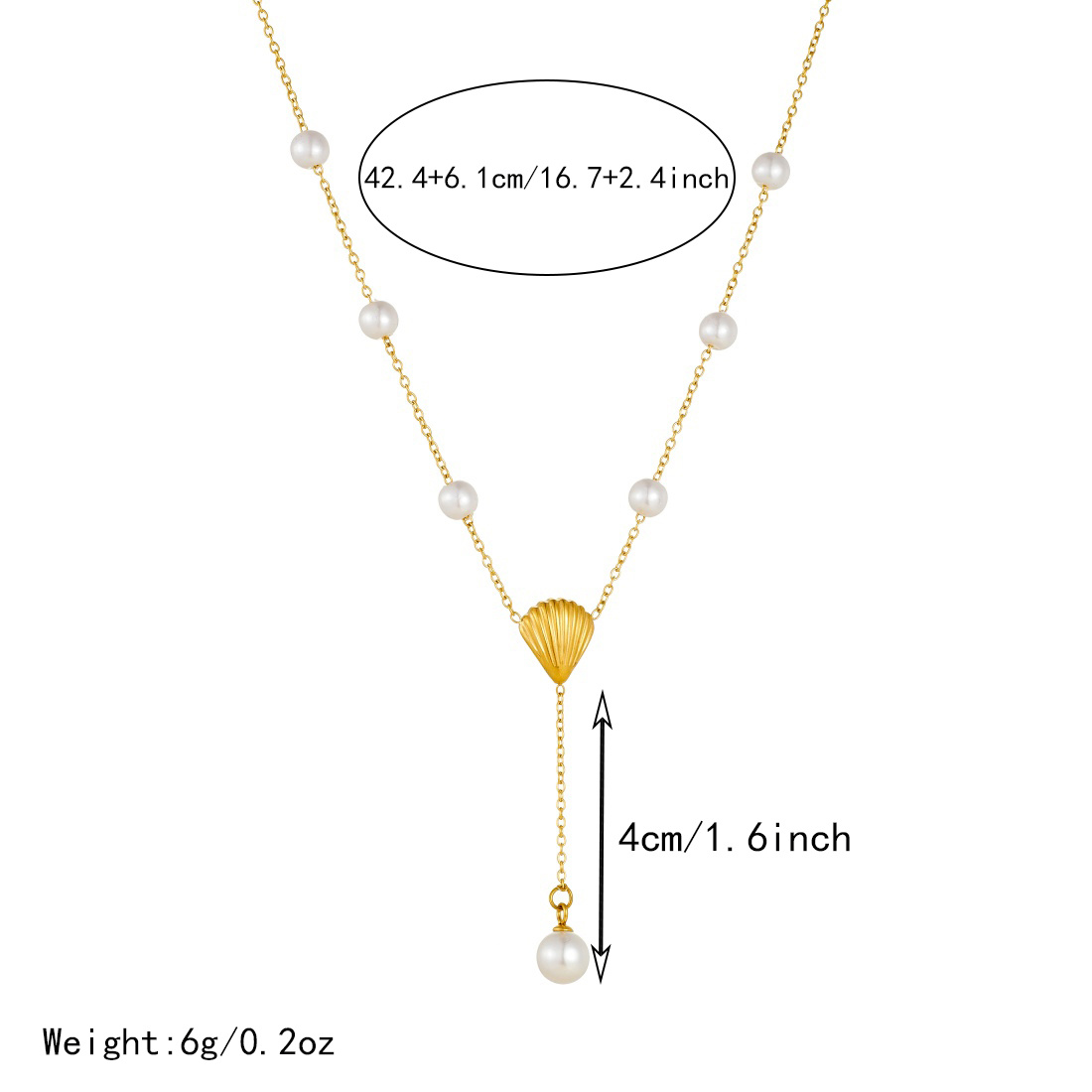 Women's Imitation Shell White Pendant Y-shaped Necklace, Elegant