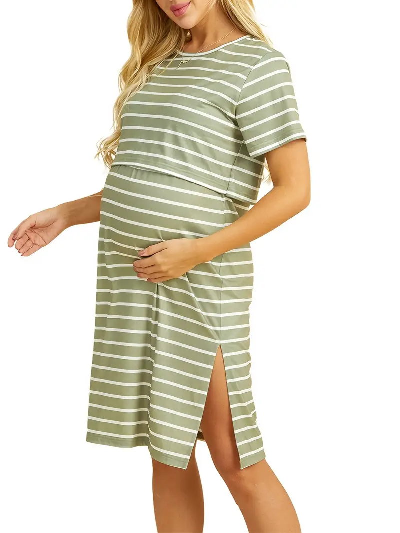 breastfeeding casual dress Jamicy Maternity Dress Fashion Casual Solid Color Short Sleeve Breastfeeding Clothing Pregnant Nursing Dresses for Breastfeeding, Women's, Size: XL,
