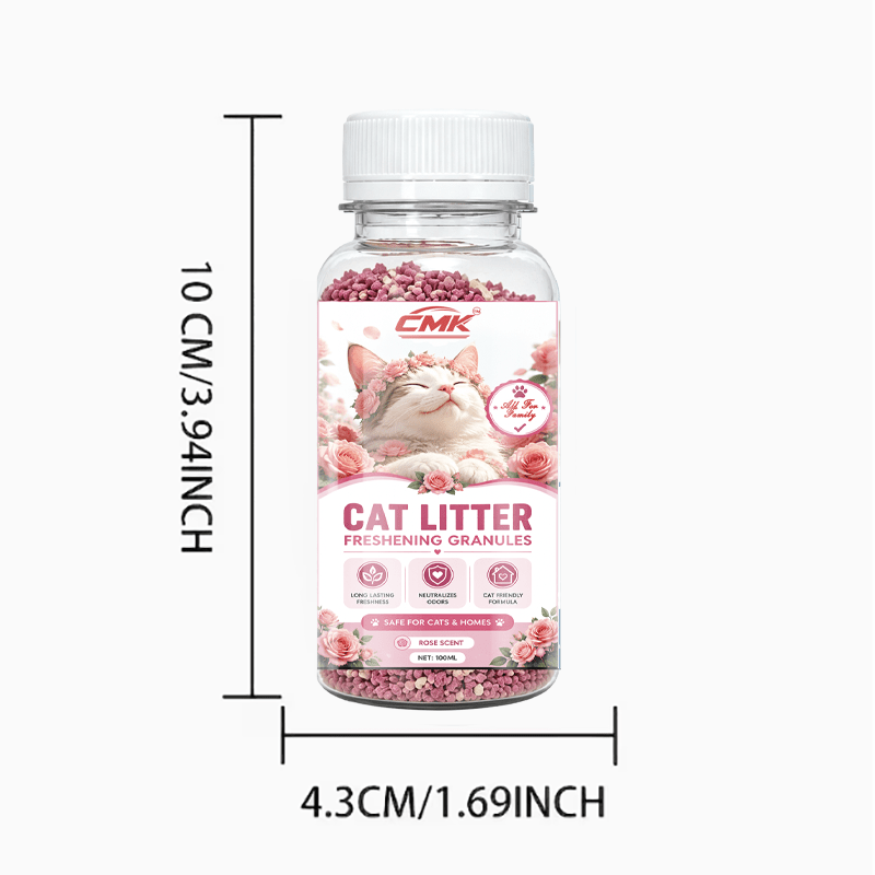 100ml cat litter deodorizing fragrance   suitable for   of all types of litter boxes   a gentle rose     neutralizes litter odors simply sprinkle     litter or mix with cat litter Product details 2