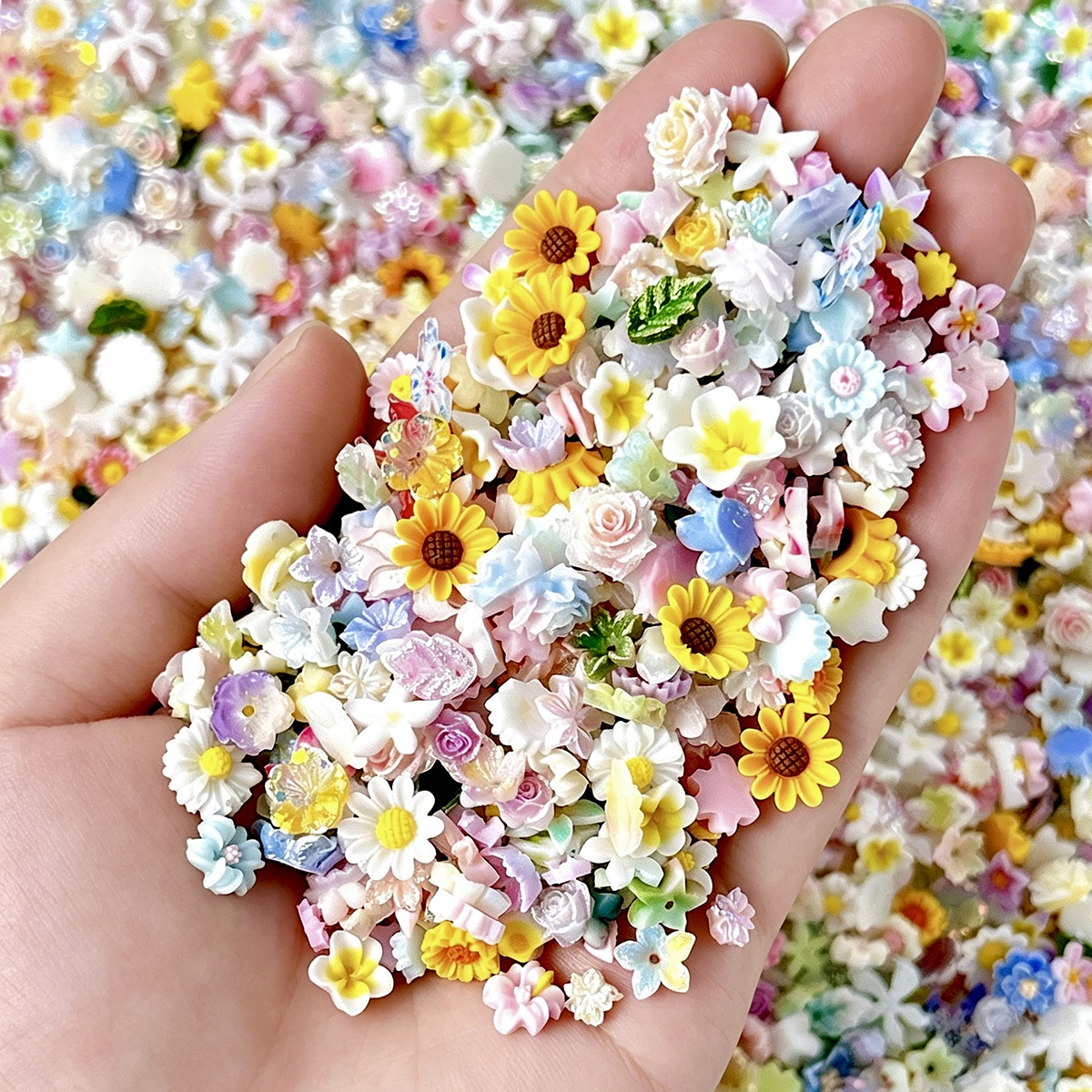 TEMU 100pcs 3d Resin Flower Patches | Random Styles | Colorful Mini Resin Daisy Nail Art Decorations | Cream Gel Accessories Diy Craft Materials For