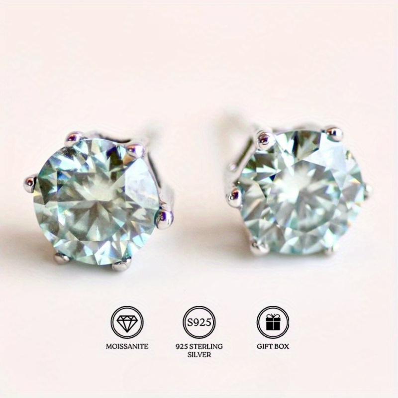 Women's Light Blue Moissanite Stud Earrings, Anniversary Gift