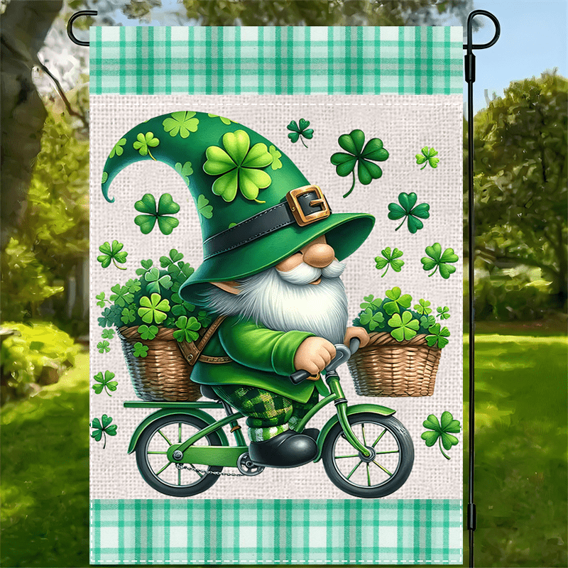 

1pc 's Day Garden Flag, Polyester, Double-sided, Waterproof Outdoor Decor, Multipurpose Happy With Clover Design, 12x25 Inches, With No Electricity Needed For Outdoor Decor