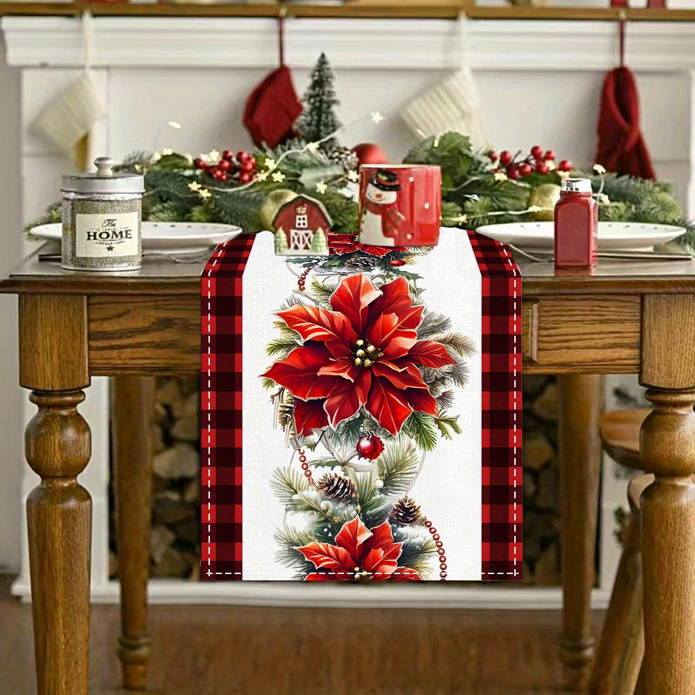 

1pc Table - Christmas Red Check , - Decor For & Parties