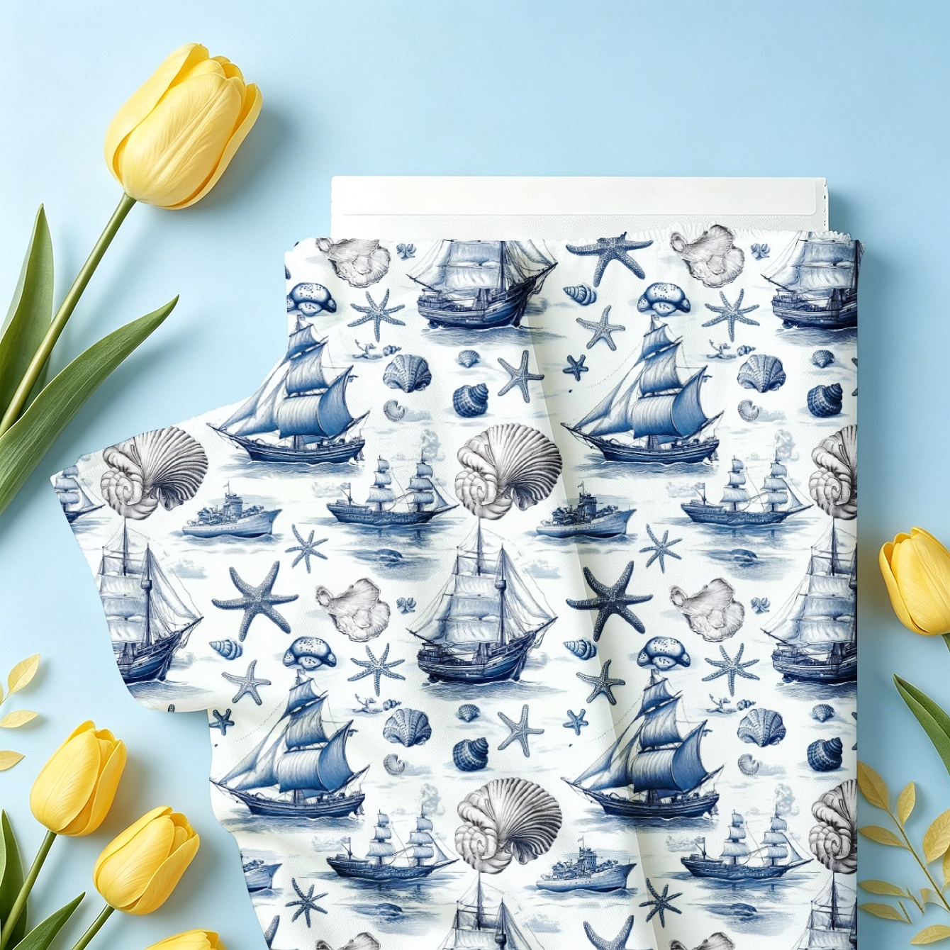 TEMU 1pc Tissu Imprimé Numérique Motif Voile Étoile de Mer, Multi-Tailles en Option, Matériau Doux et Confortable, Tissu Artisanal Entièrement en