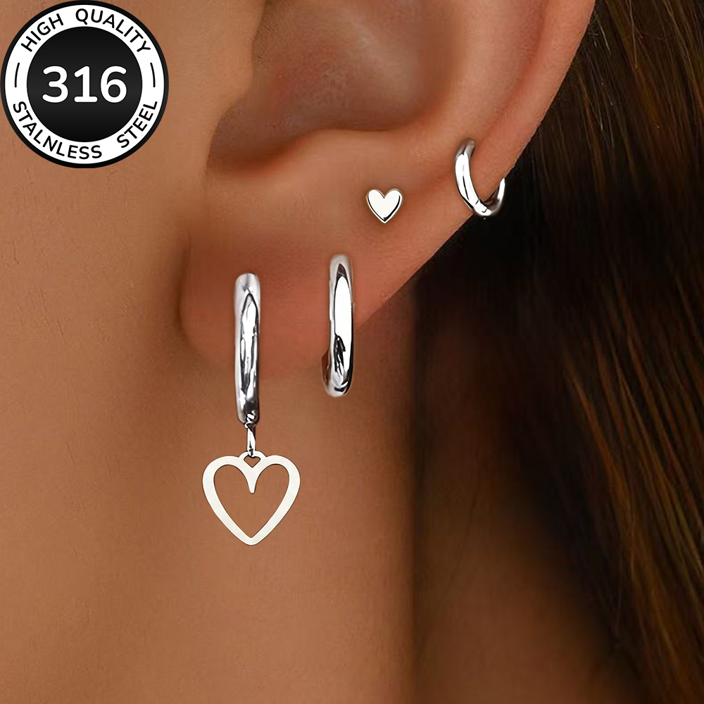 TEMU 4-pair Earring Set, High-quality Steel Hypoallergenic Golden Earrings, Polished, Kc, Anti-tarnish, Simple And Elegant, Fashionable Women's