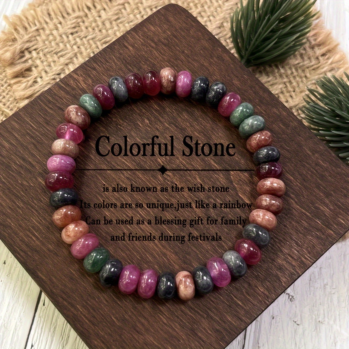 TEMU Multicolor Bracelet Natural Rainbow Handmade Beads Watermelon Bracelet Holiday Gift Natural Stone Jewelry Best Gift For Family,