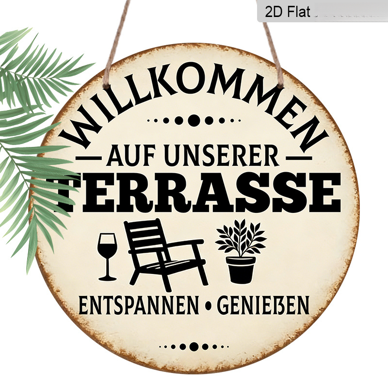 E-shop 2D-flaches, deutsches Willkommensschild „Willkommen Auf Unserer Sse“ – künstliche wandmontierbare Plakette, geeignet für Biergärten, Hinterhöfe,