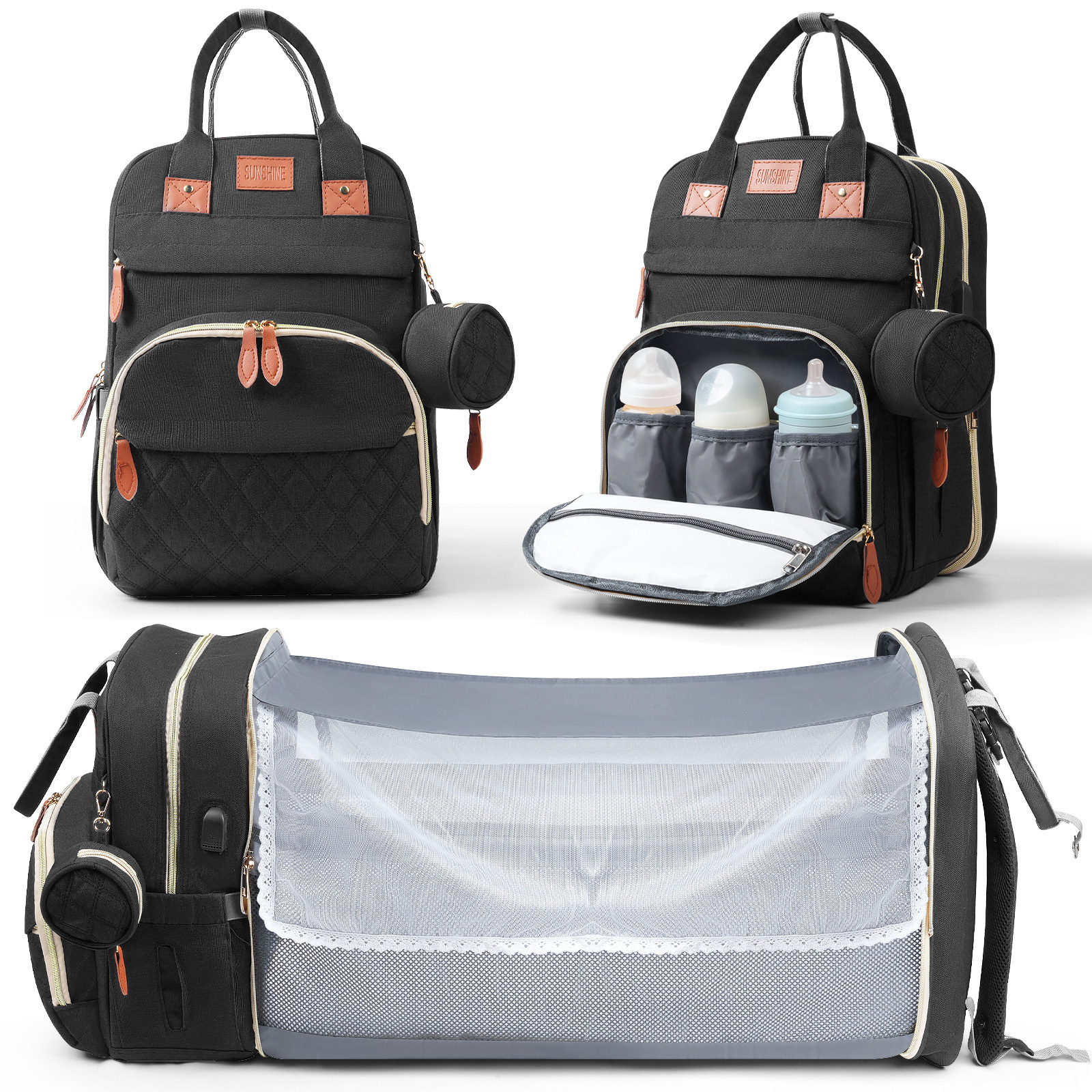 Foldable Camping Backpack With Integrated Sleeping Area And Net, Lightweight And Compact, Practical Companion For Mothers On Trips And Outdoor Tours