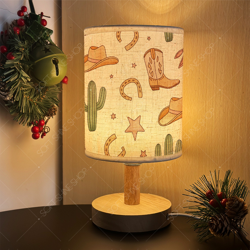 Printed Table Lamp with Fabric Shade, USB Powered for Home Decor