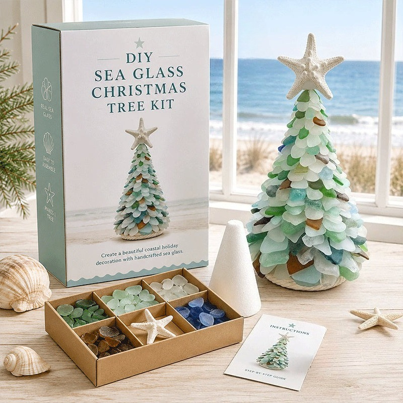 Sea Glass Christmas Tree Set (  Not Included), Sea Glass Christmas Tree Series Set, Desktop Decoration Set, Style Holiday Decor,  , Christmas Themed Creative Gift