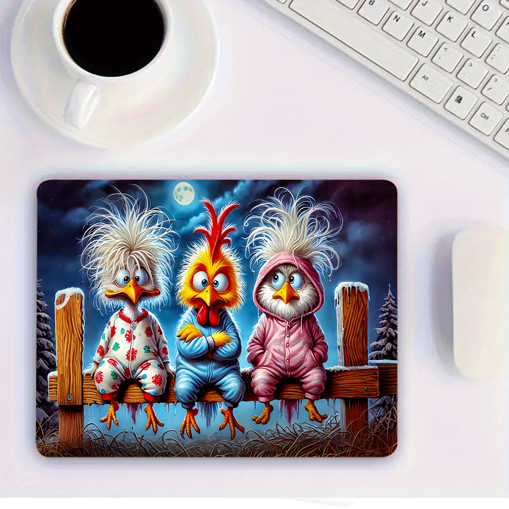 Charming Cartoon Chickens in Pajamas Mouse Pad - Non-Slip, Waterproof & Washable Desk Mat for PC & Laptop, Office & Gaming Workspace Decor, Playful Design with Moonlit Background, Office Desk Mat | Playful Design | Durable Desk Mat, Mouse Pads for Desk