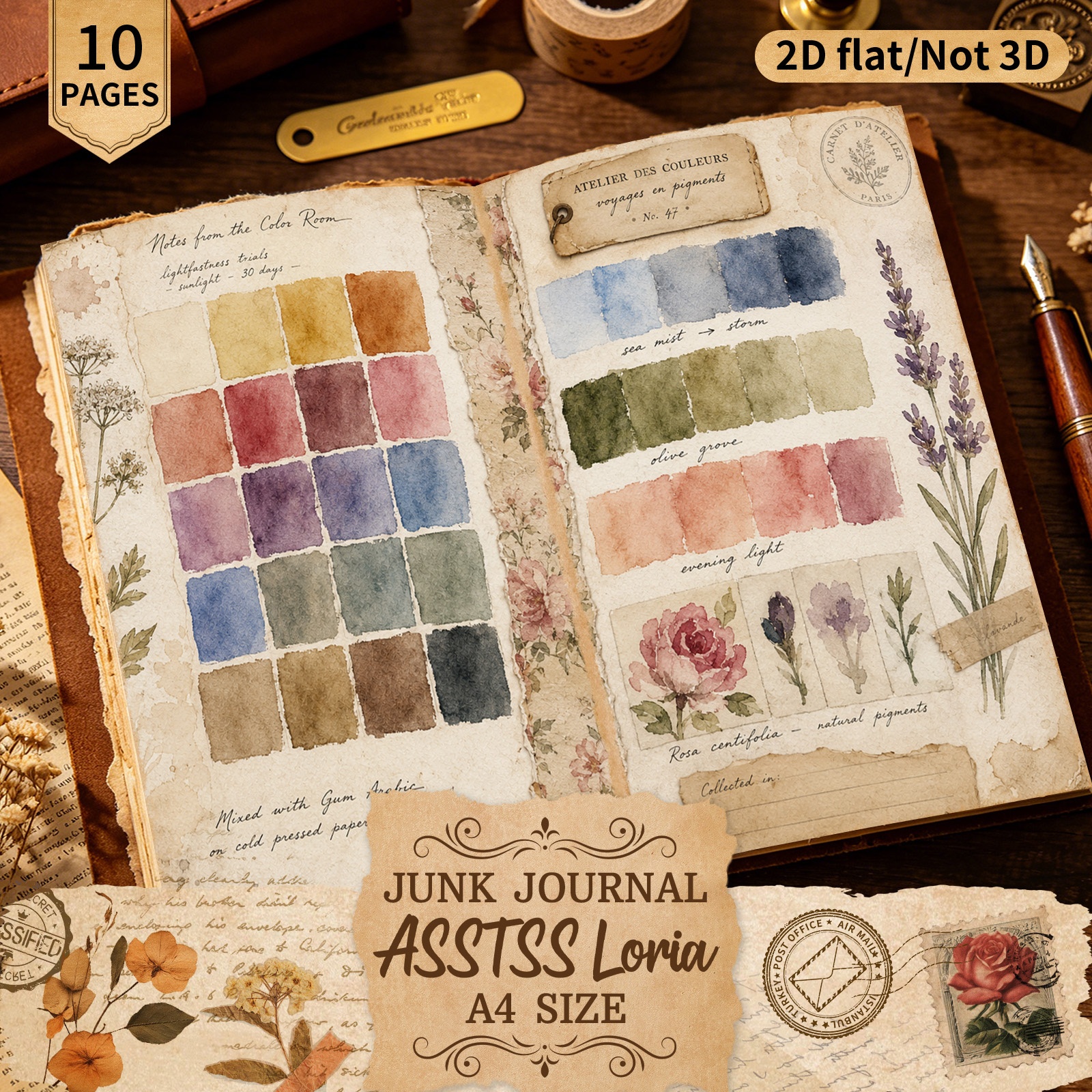 TEMU ASSTSSLORIA 10 Fogli A4 2D Acquerellabile Piatto Carta Colori Scrapbooking, Set di Carta per Junk Journal e Decorazioni, Forniture per