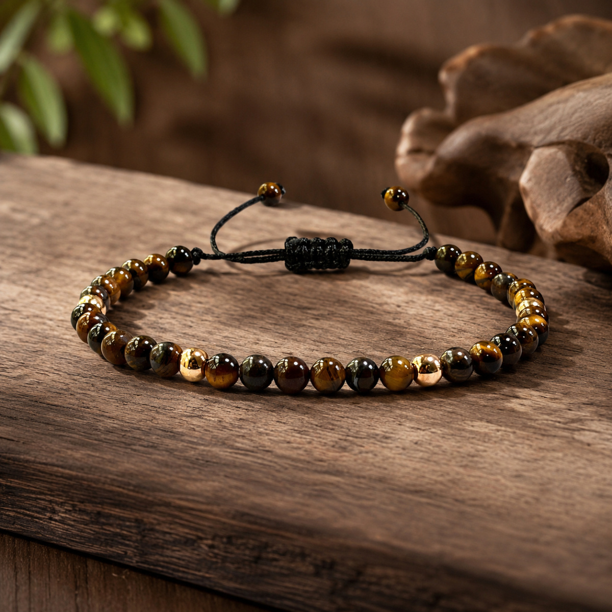 TEMU 1pc 4mm Guardian Bracelet, Tiger Eye Stone Bead Bracelet, Emotional Protection, Retro , Bohemian Accessory, Suitable For Daily Wear, Ideal
