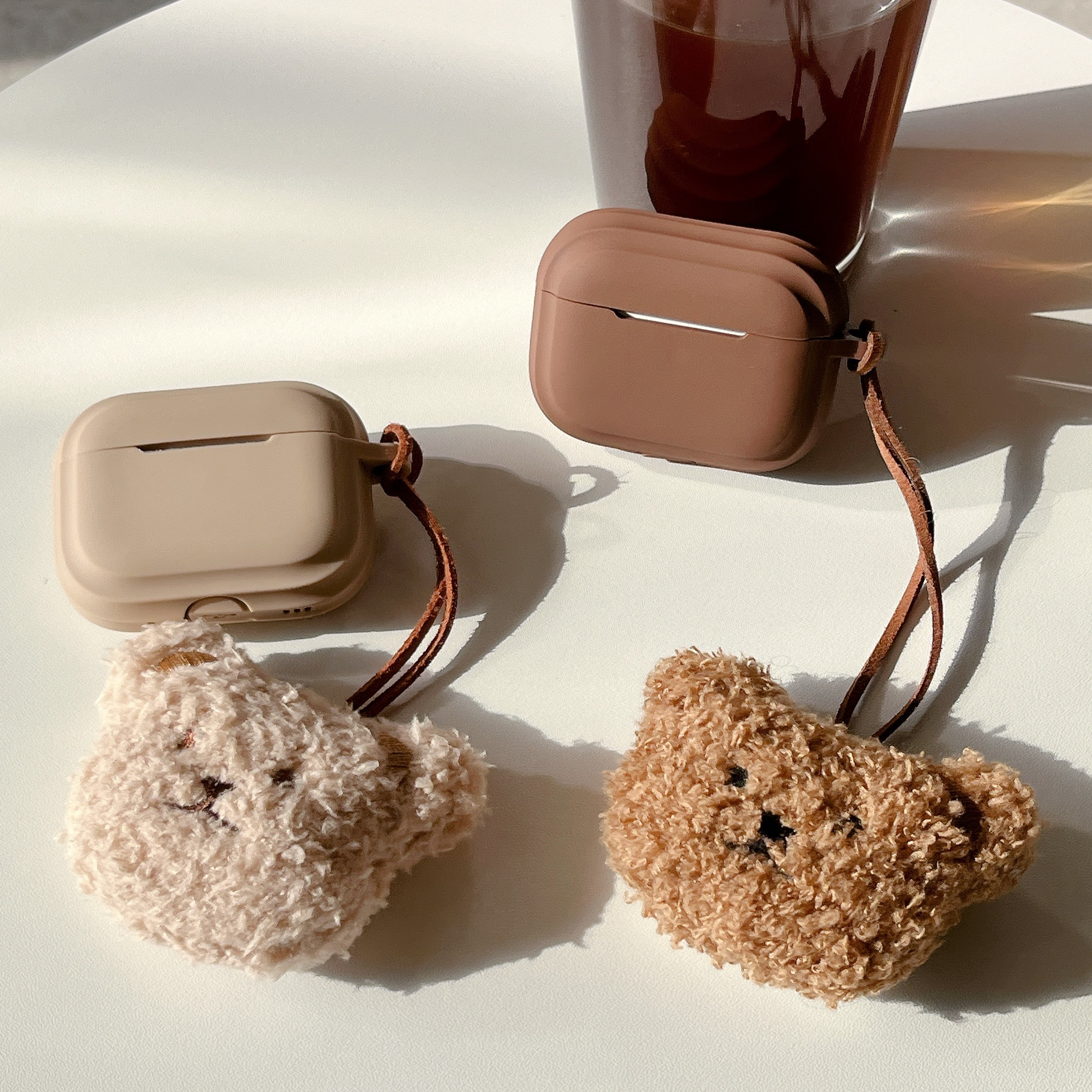 2pcs Cute Bear Pendant Earphone Case for Apple for airpods pro2, for AirPods 4/3/2/1, Multi-Model Selection, Soft Faux Fur Cover with Keychain