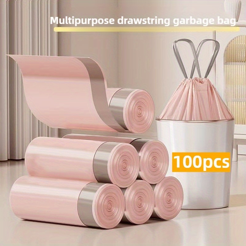 

100pcs Extra Leak-proof Drawstring Garbage Bags - Pink Plastic Trash Bags For Kitchen, Bathroom, Living Room & Bedroom Cleaning, &