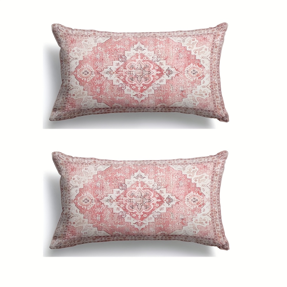 TEMU 2d Flat 2pcs Set, Vintage Style! Single-sided Polyester Pillowcase With Pink Floral Pattern, Adds A Unique Charm To Your Home, Farmhouse Decor