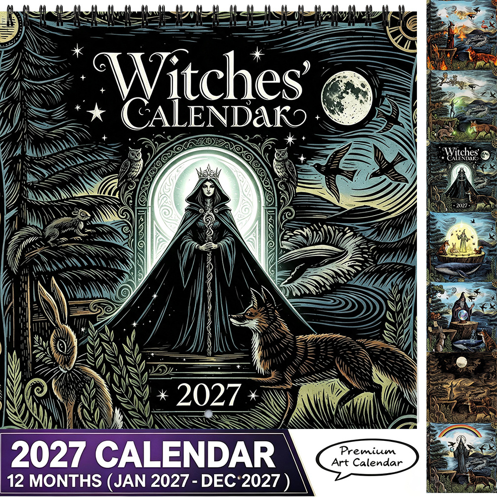 TEMU Calendrier des Sorcières 2027, 8,3 pouces, , style vintage et mystérieux, décoration d'Halloween, cadeau de Noël, cadeau du Nouvel An, cadeau de