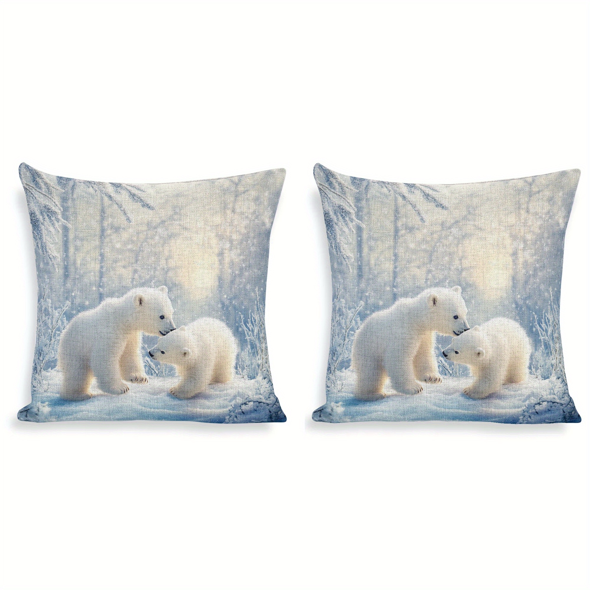 

2pcs Winter Wonderland Polar Bear & Pillow Covers, 18x18 Inch - Soft Polyester, Zip Closure, Hand Washable - Sofas, Beds, And Home Decor, Chairs, Offices, Pillowcase