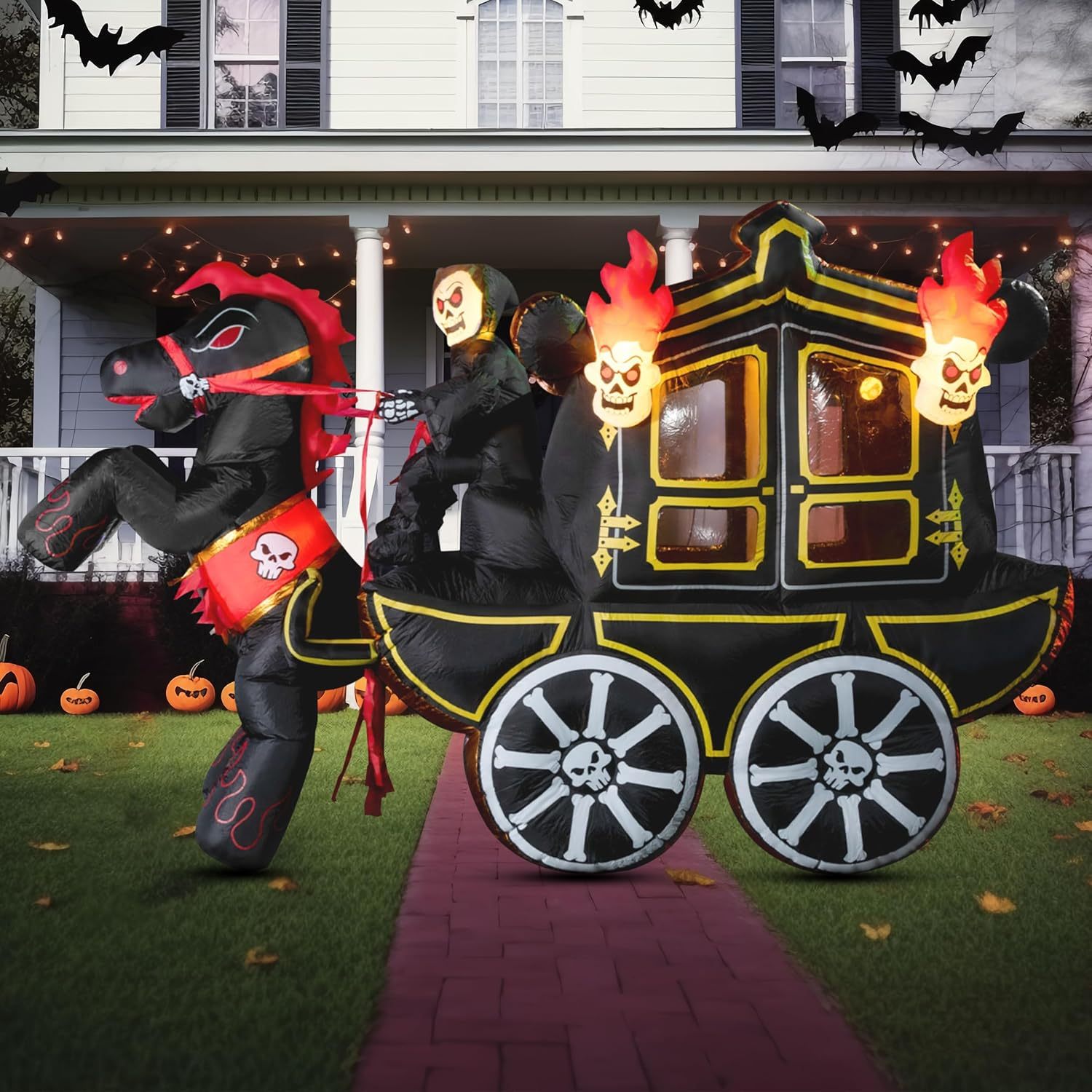 Image of Halloween Decoration Photo Props 10 Ft Long Halloween Carriage Outdoor Decoration Design Carriage For Yard Garden Lawn Party Halloween Decor