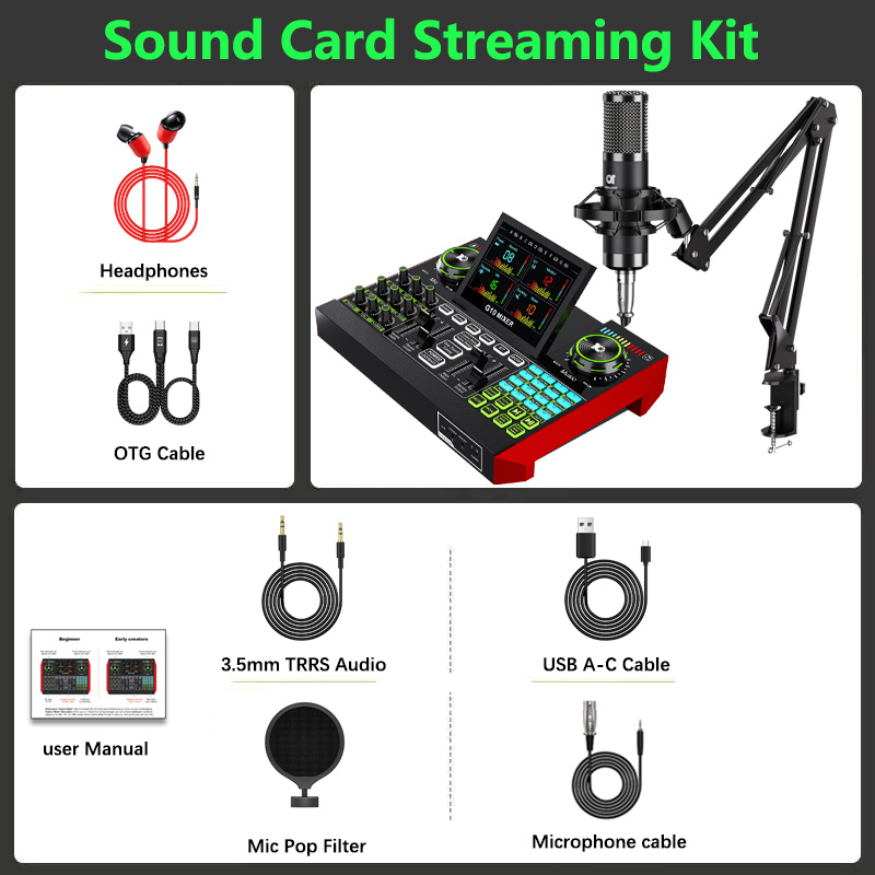 TEMU Professional-grade Live Streaming Equipment, Podcast Wired Microphone Kit, Multi- Interface Mixer, Suitable For Singing, Live Streaming, Game