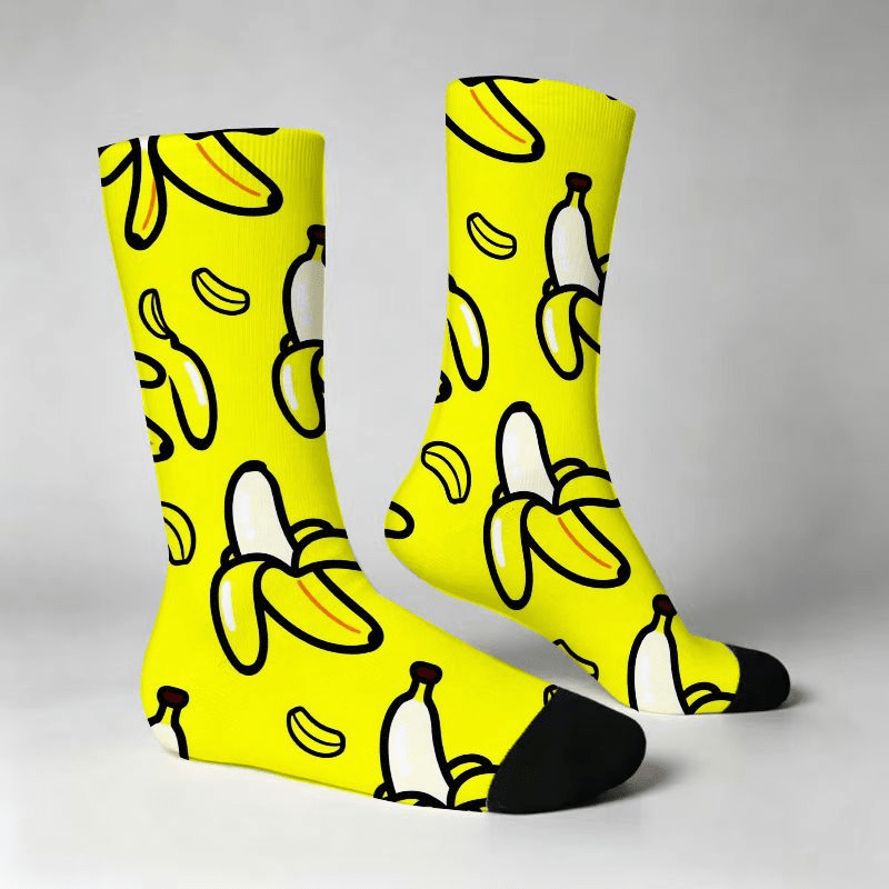 TEMU Chaussettes montantes à imprimé banane, chaussettes fantaisie avec motif de fruits de dessin animé pour hommes et femmes, vêtements décontractés