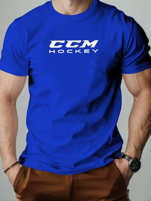 ccm mens hockey logo short sleeve t shirt casual summer tee breathable round neck regular fit for sports fans casual attire nontransparent fabric shirt sporty style durable construction active individuals