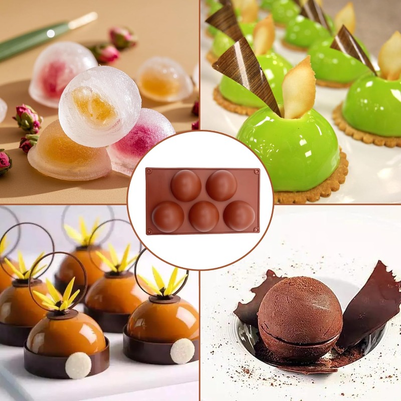 Image of Extra Large 5- Semi Sphere Silicone Molds, Half Sphere Baking Mold For Making Big Size Hot Chocolate , Jelly, Cake, Dome Mousse