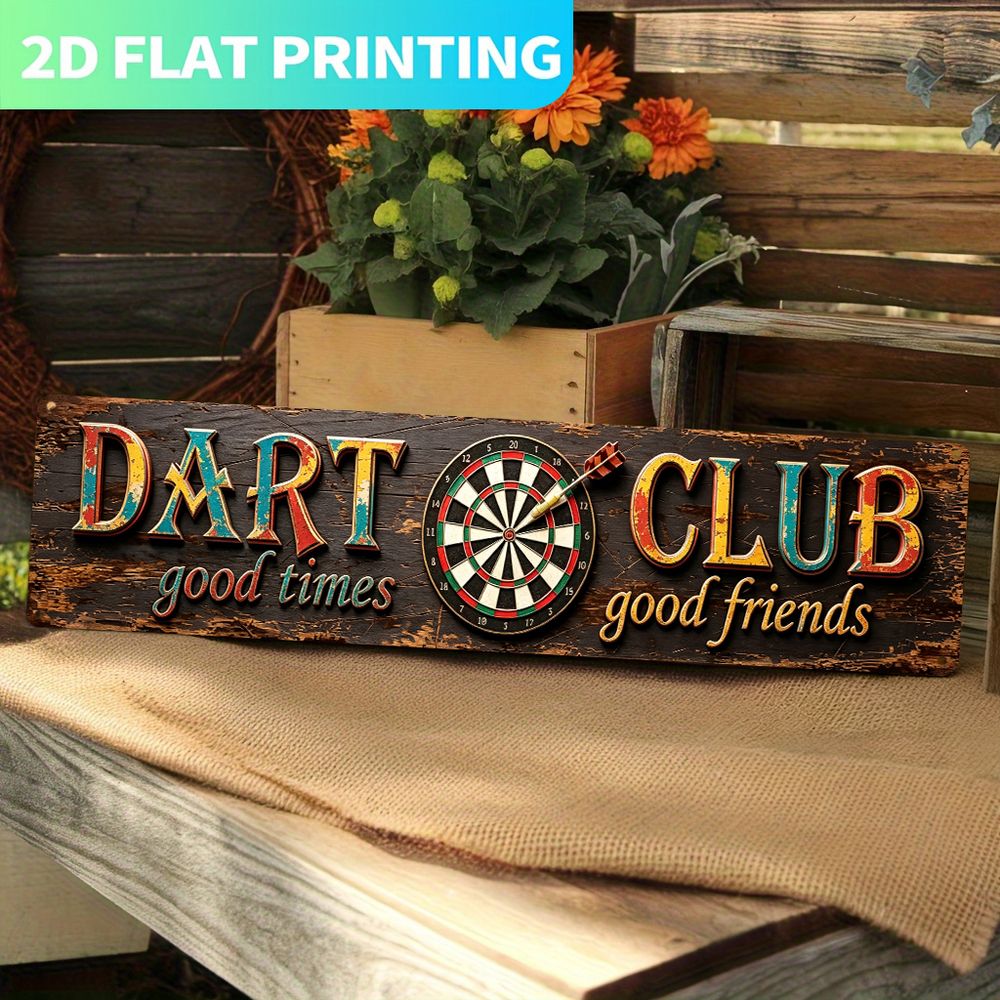 TEMU 2d Flat 1pc, Dart Club Logo Wall Sign - Traditional Dartboard Emblem Suitable For Game Rooms, For Man Caves, Bars, Pubs, Beer Clubs - Hanging