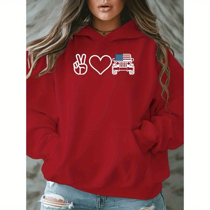 

Women's Plus Size Casual Hoodie With "i Love Driving" Print, Polyester 100% Knit Fabric, Slight Stretch, Oversized Pullover With Pockets, Alphabet Pattern, Fall/winter Hooded Top