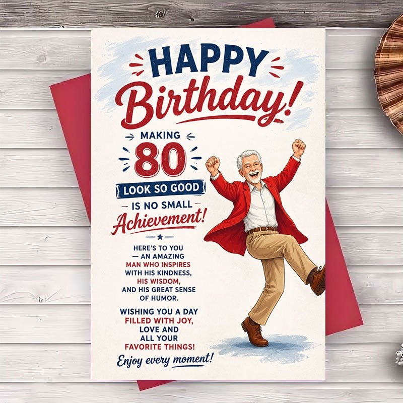 TEMU Carte de vœux pour le 80e anniversaire, carte d'anniversaire amusante pour hommes, cadeau de pour , père, mari, ami, carte plate avec enveloppe