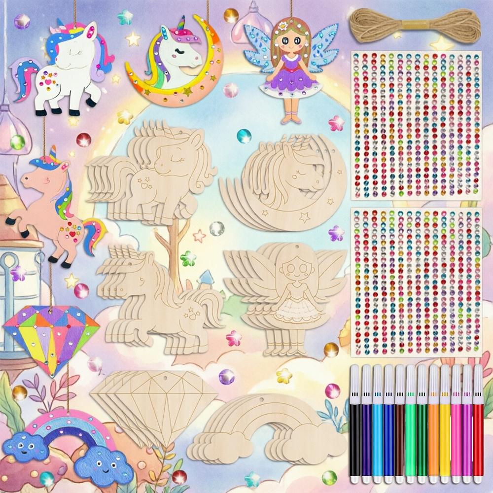 Image of And Create- The Mindfulness Craft Box For Kids. 24 Wooden Pieces With 12 Marker, 2 Sticker And 1 String To Paint And , Fostering , Imagination, And A Sense Of Pride In Their