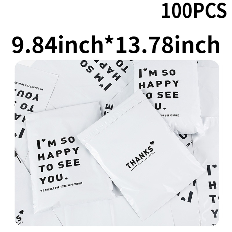 E-shop 100 Stück weiße, verdickte Versandtaschen mit englischem Druck - Geeignet für Kleidung, Umschläge und Aufbewahrung, für Geschenke und den