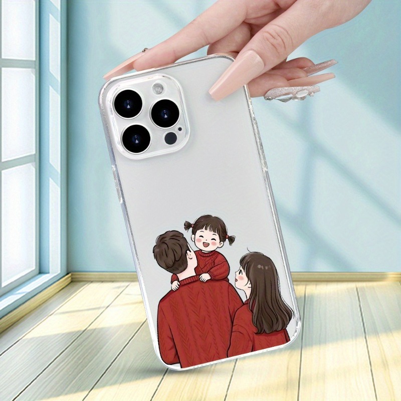 TEMU Phone Case: 1 Family Of 3 Pattern Tpu Transparent Precision-hole Full-body Drop-proof Soft Phone Case, Suitable For Iphone 11 12 13 17 Xs Xr X 7