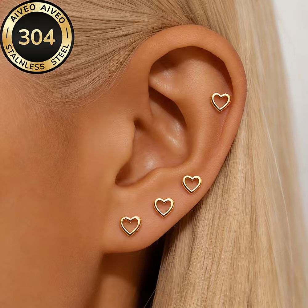 4-Pair Golden Stackable Stud Earrings Set