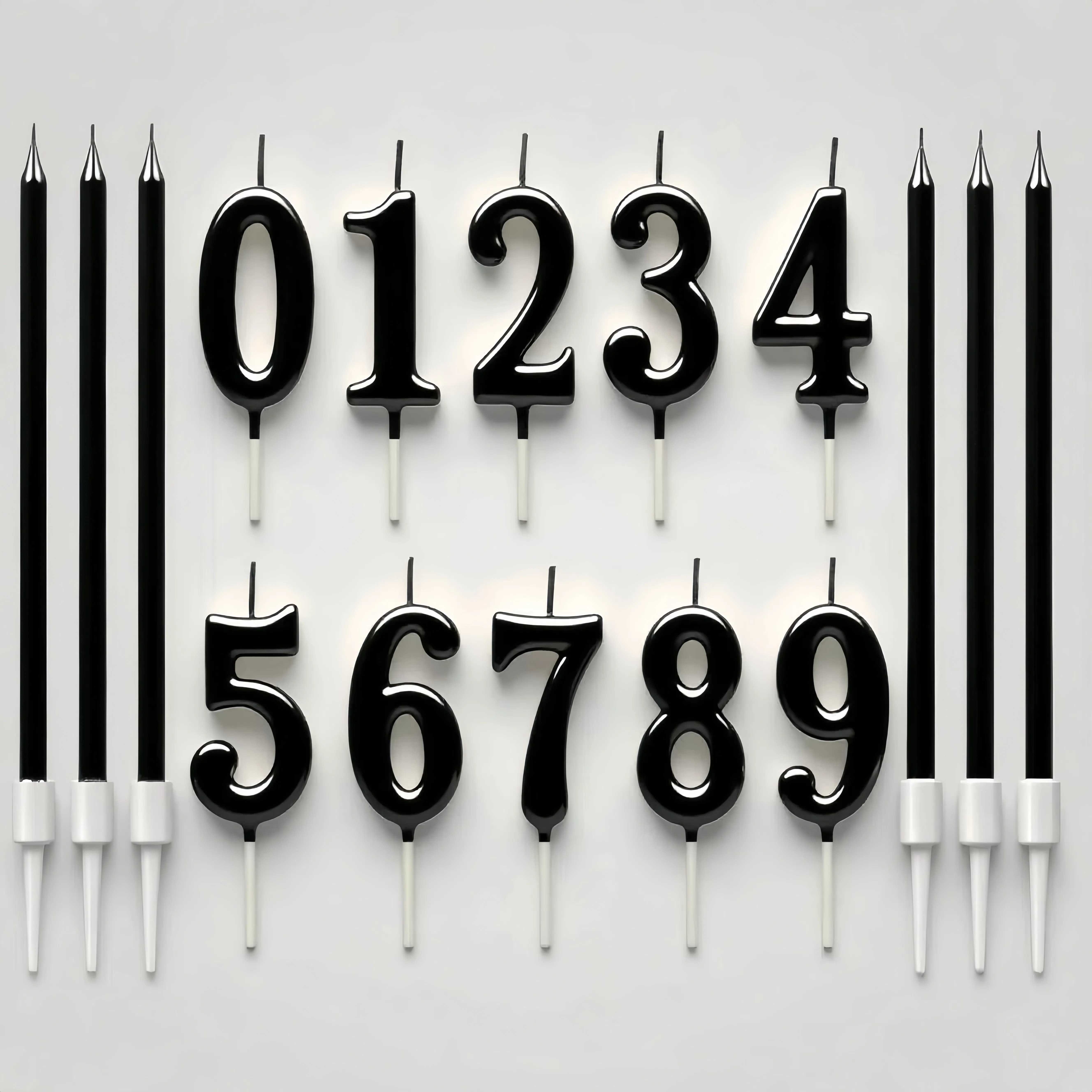 16pcs Birthday Candles 10pcs Of 0-9 Numbered Birthday Candles And 6pcs Of Straight Long Birthday Candles, Perfect For Decorating Birthday Cakes. In Golden, Black, Pear White, And Pear Pink.