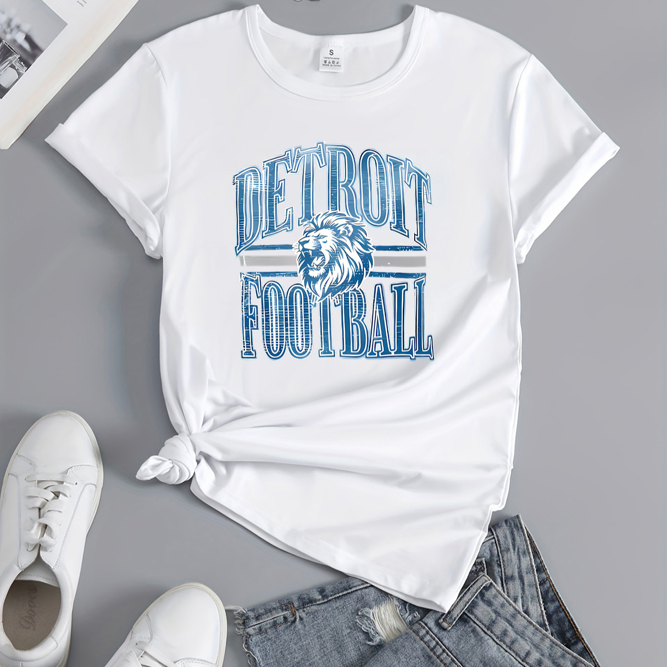 

1pc Women's Casual "detroit Football" Print T-shirt - Soft, Breathable, Comfortable, Short Sleeve, Summer Sportswear Top, , , Quick Dry For Outdoor Activities And Wear