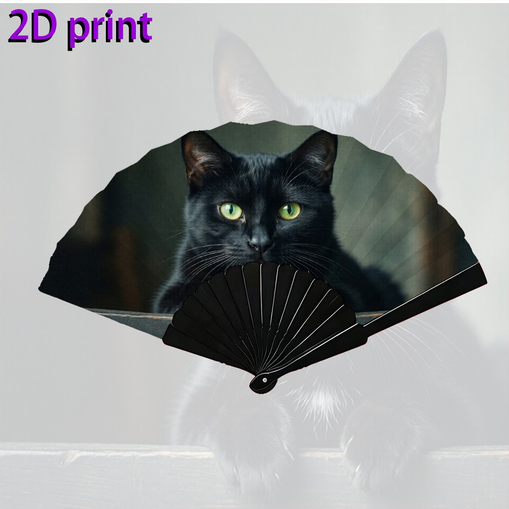 TEMU Éventail pliant 2D - Éventail à main rétro 2D1, aux yeux verts mystérieux, ventilateur de refroidissement portable, idéal pour les chauds mois