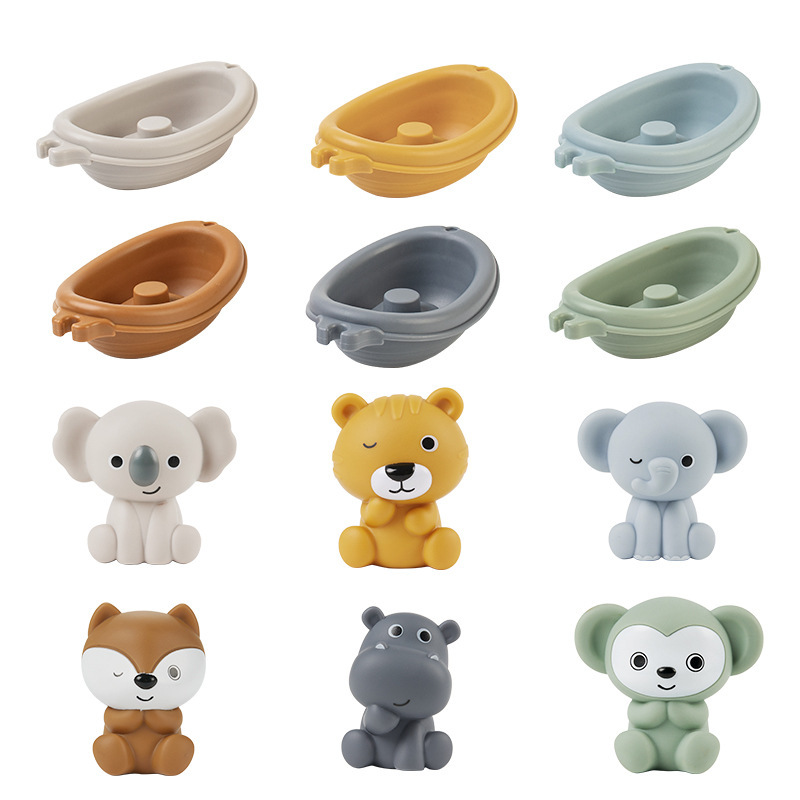 3pcs Kids' Floating Boat Toys Stackable ABS Plastic Animal Designs
