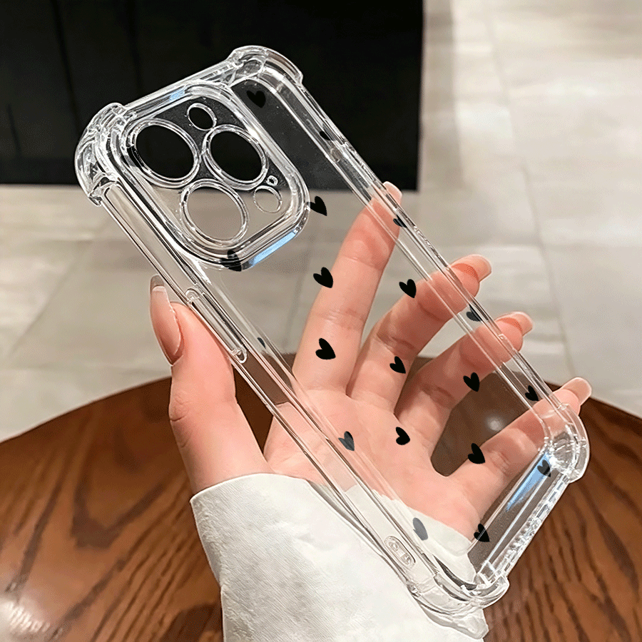 TEMU Phone Case - Little Black Heart Pattern - Transparent Phone Case With 4-sided Anti-drop Design, Perfect For Compatibility With 18 17 16 15 14 13