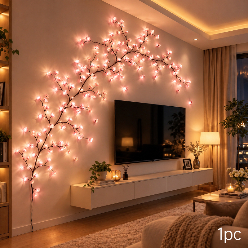 TEMU Guirlande Lumineuse LED /70.87In - 192pcs (96pcs LED et 96pcs ), Branches d'Arbre de Cerisier Lumineuses, Guirlande de Cerisier Flexible,