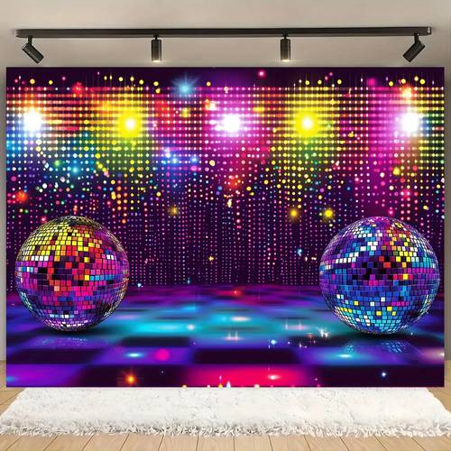 2d flat 2d flat banner 1 disco themed party banner backdrop suitable for occasions depicting two disco balls on a vibrant stage a printed photography background such as christmas and weddings