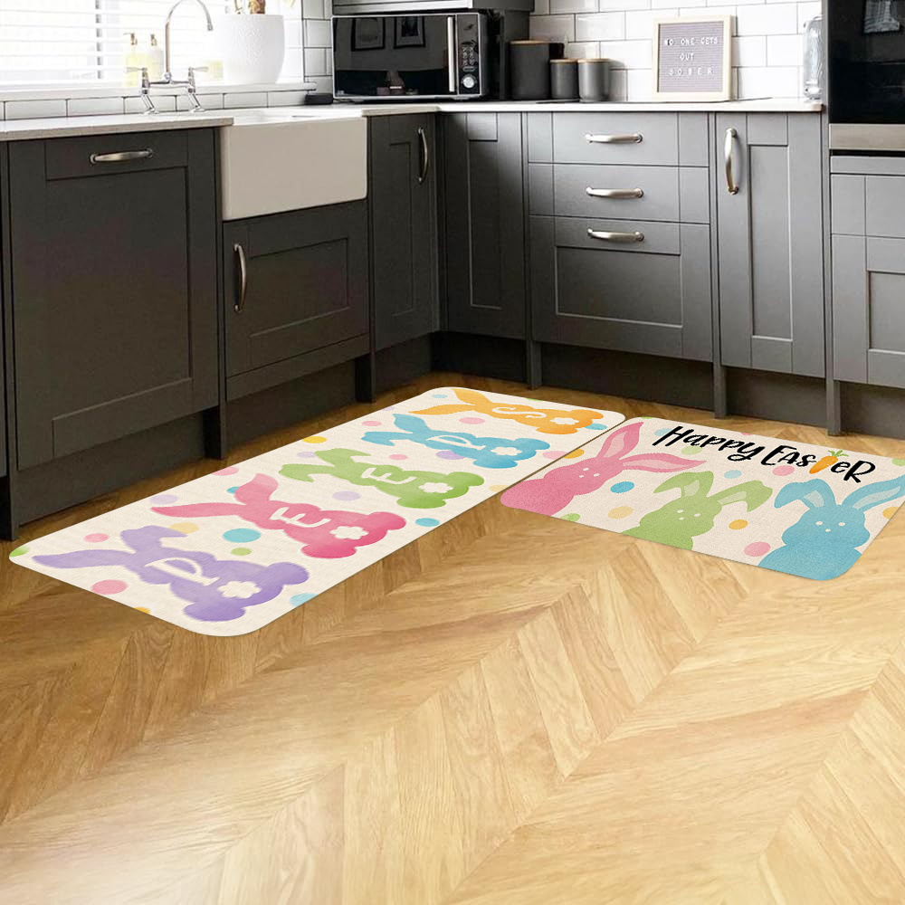 

2pcs/3pcs, Suede Set Rug, Easter Rabbit Pattern Rug, Stain-resistant Decorative Mat, Comfortable Standing Mat, Living Room Bedroom Bathroom Kitchen Sink Laundry Room Office Area Rug, Home Decoration